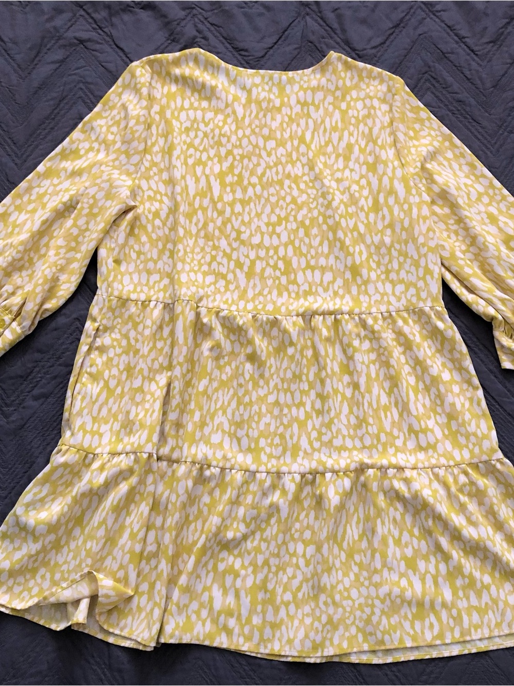 Who What Wear Yellow Printed Long Sleeve Tiered Dress - Picture 5 of 10